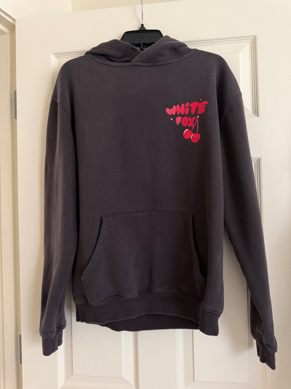 White Fox Charcoal Hoodie with Pink Cherry Logo